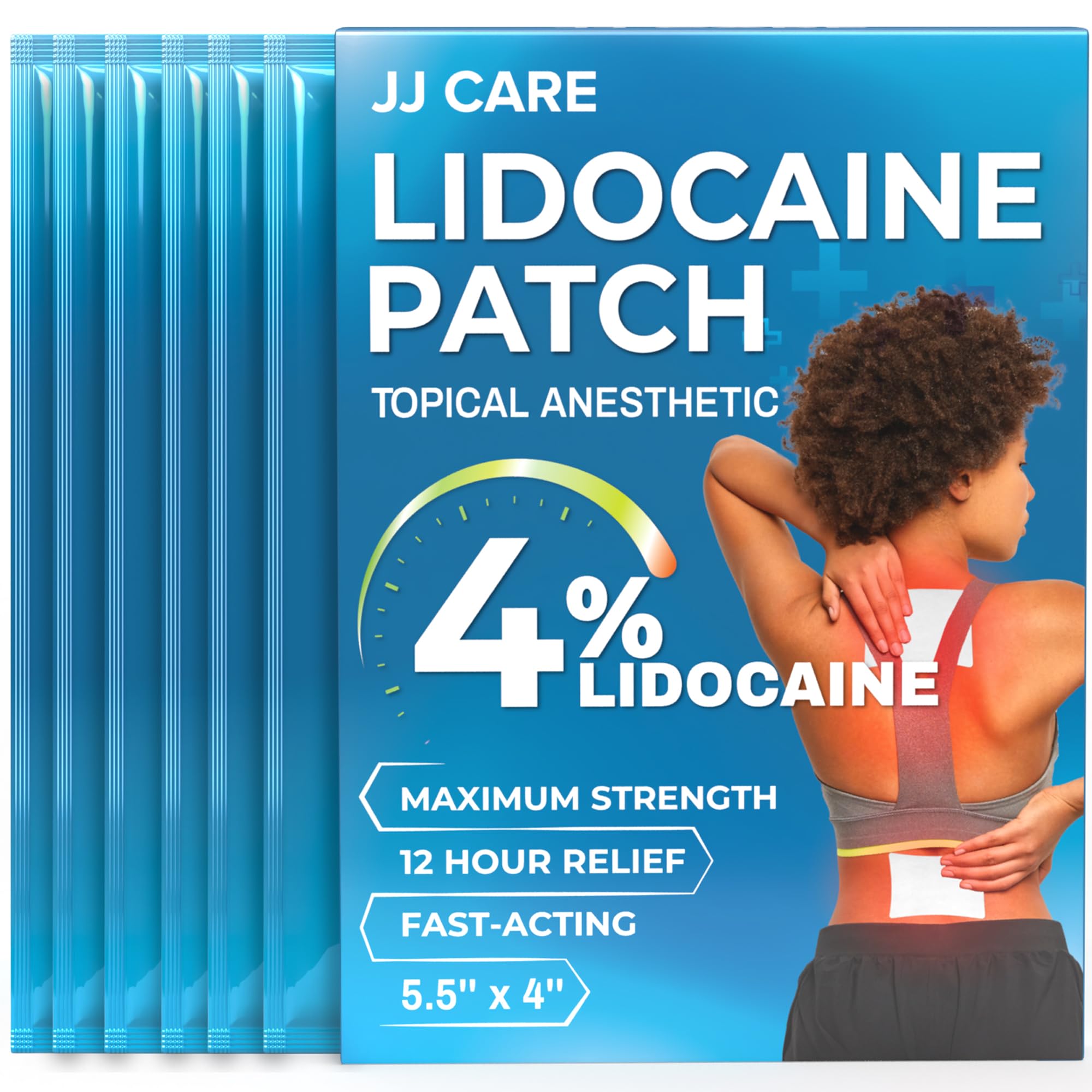 JJ CARE lidocaine patches pack 30 front view for fast relief