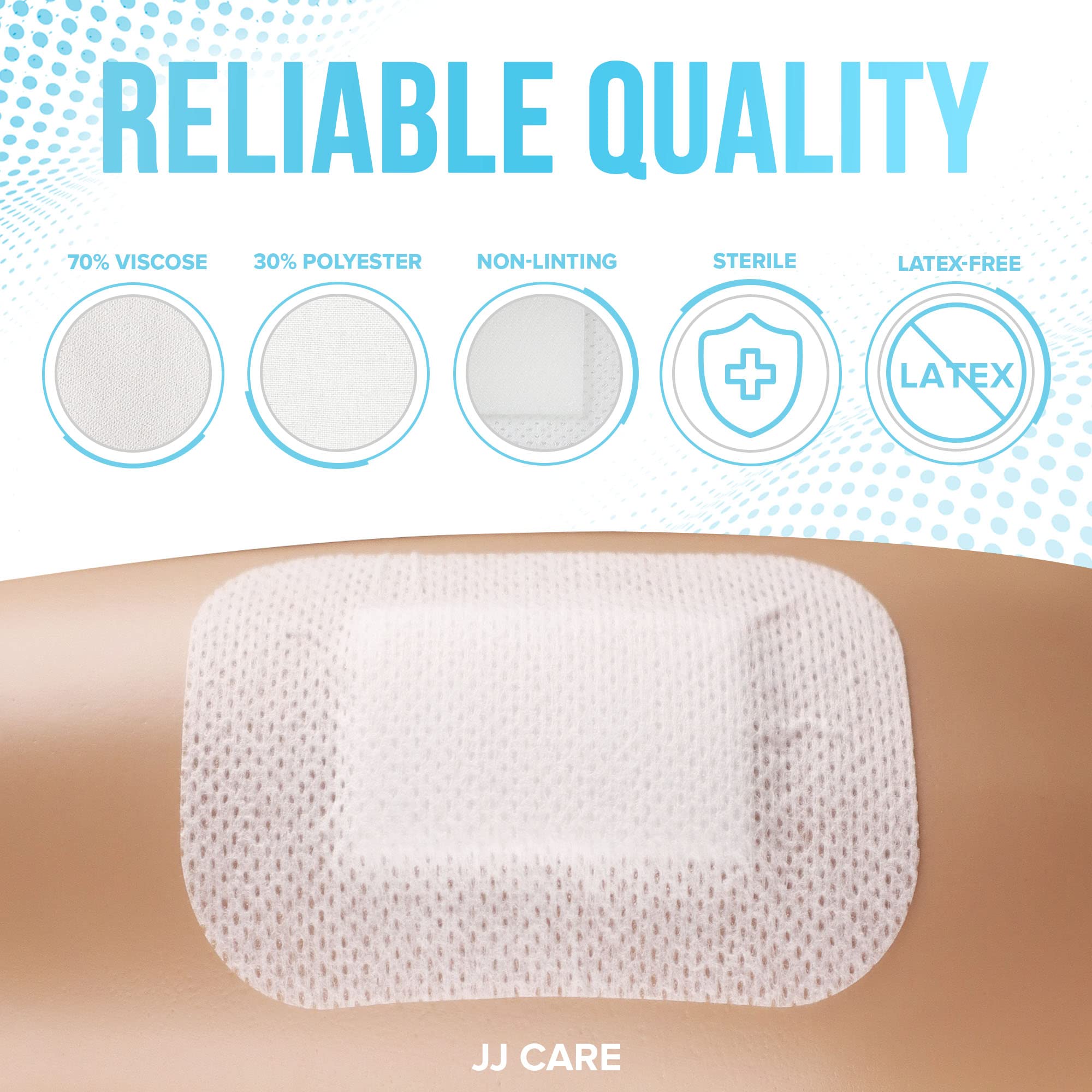 JJ CARE non-stick central pad prevents sticking to wounds for comfortable changes.