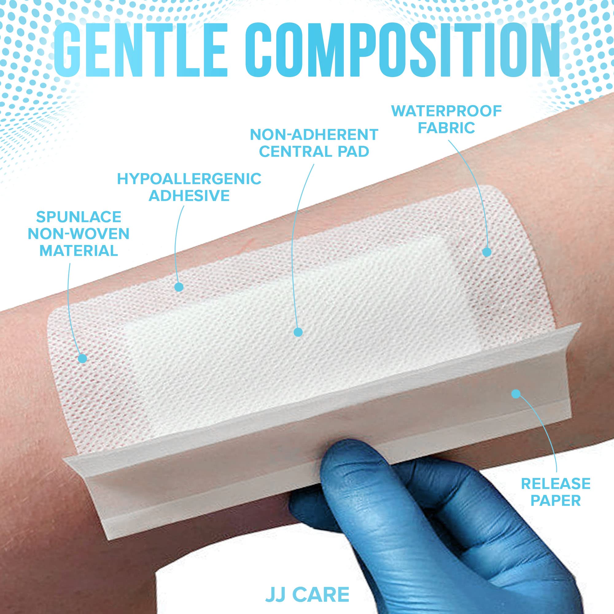 JJ CARE non-stick central pad detail for gentle wound care