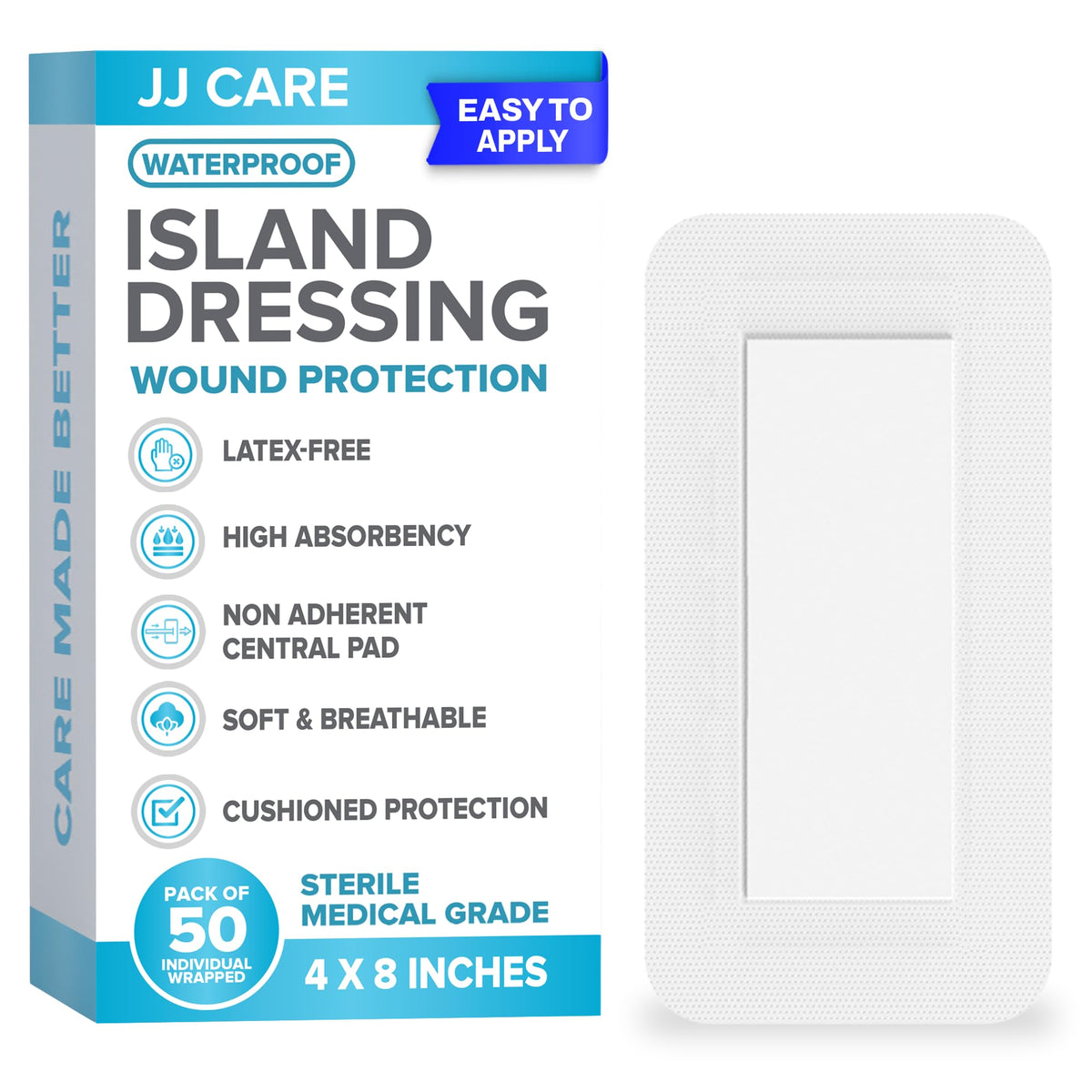 JJ CARE waterproof island dressing pack protects wounds during activity