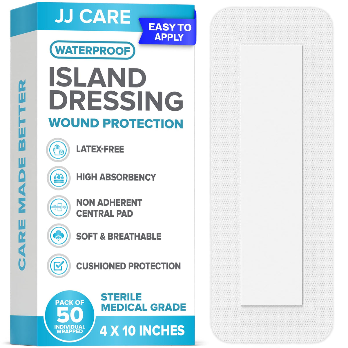 JJ CARE waterproof island dressing pack of 50 for reliable wound protection