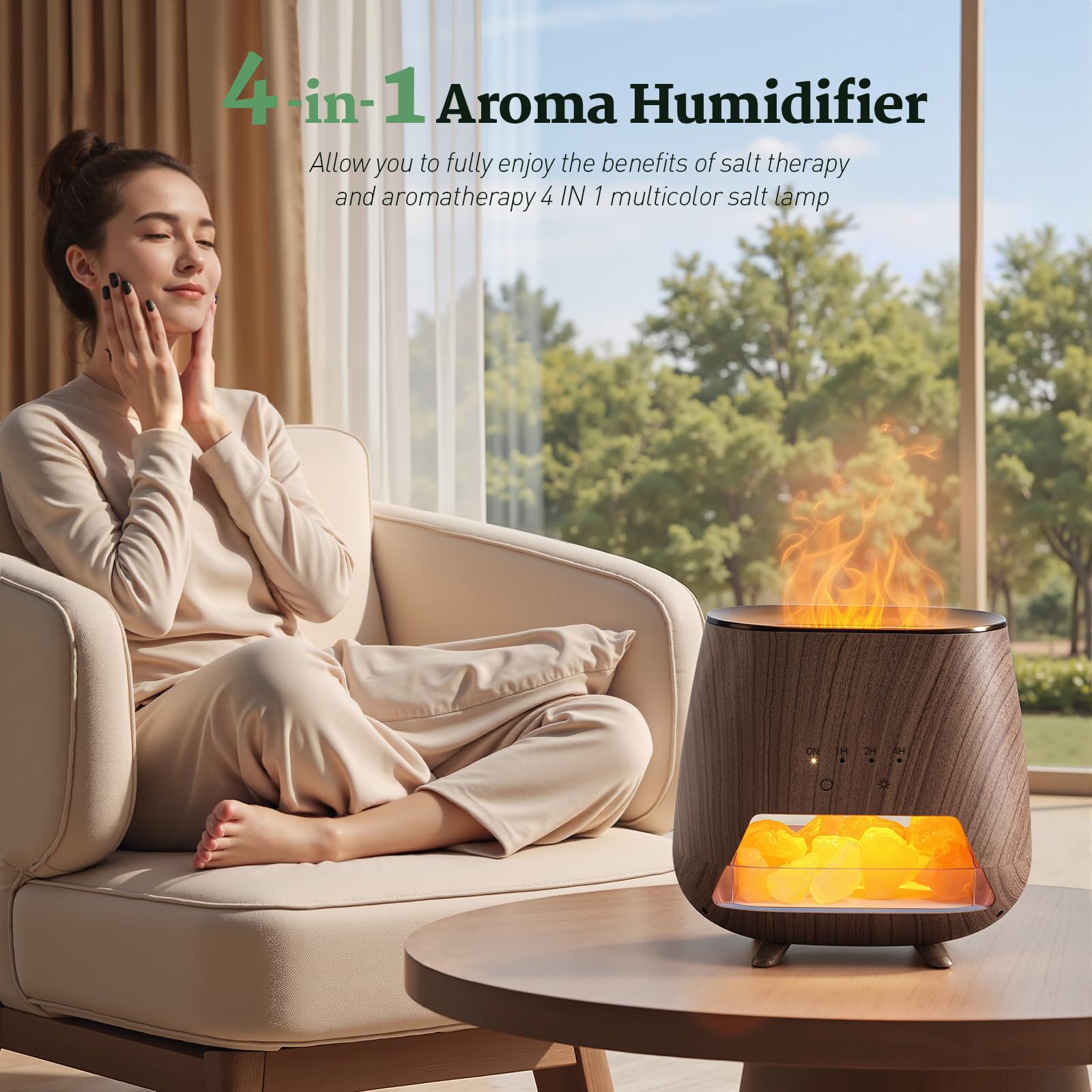 JJNJJN diffuser with Himalayan salt lamp glow for soothing ambience.