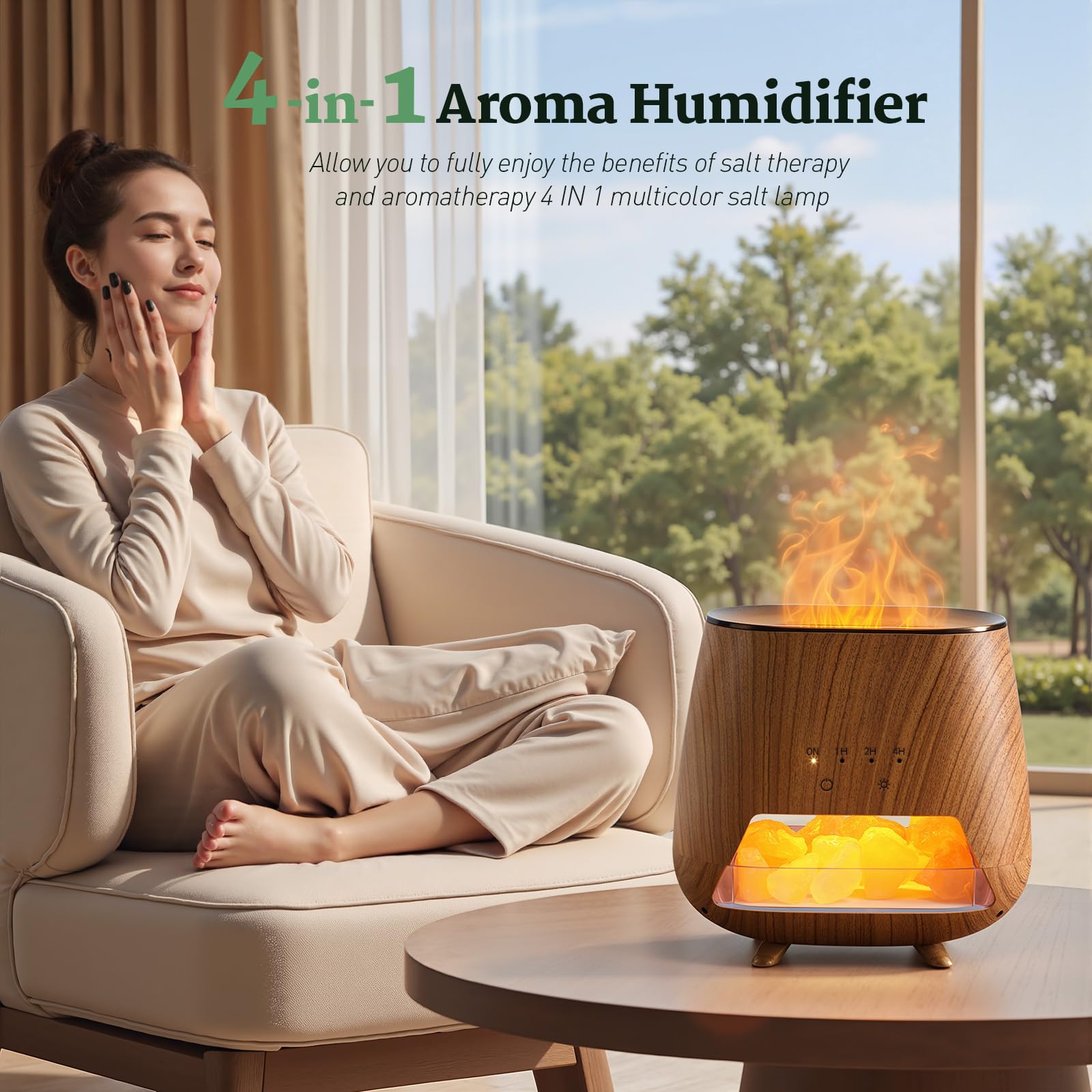 JJNJJN Himalayan pink salt lamp adds warm ambient glow.