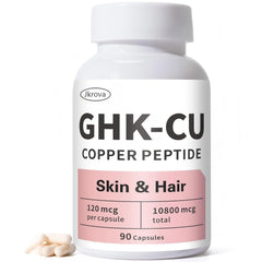 Jkrova GHK-Cu copper peptide bottle with premium capsules for skin and hair support.