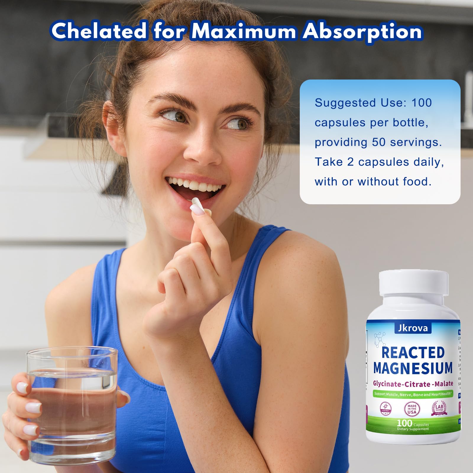 JKrova Reacted Magnesium bottle on a desk signals daily wellness