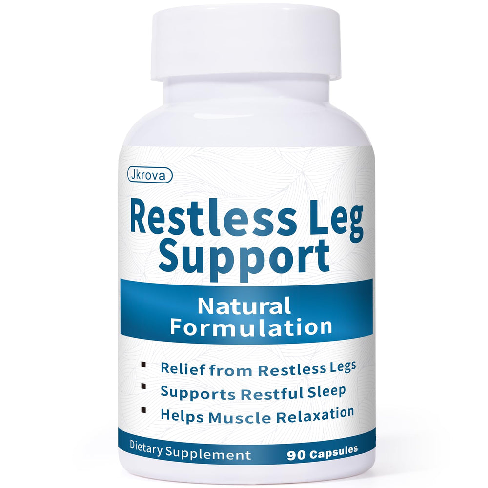 Jkrova Restless Legs Relief bottle promotes nighttime comfort and easy dosing.