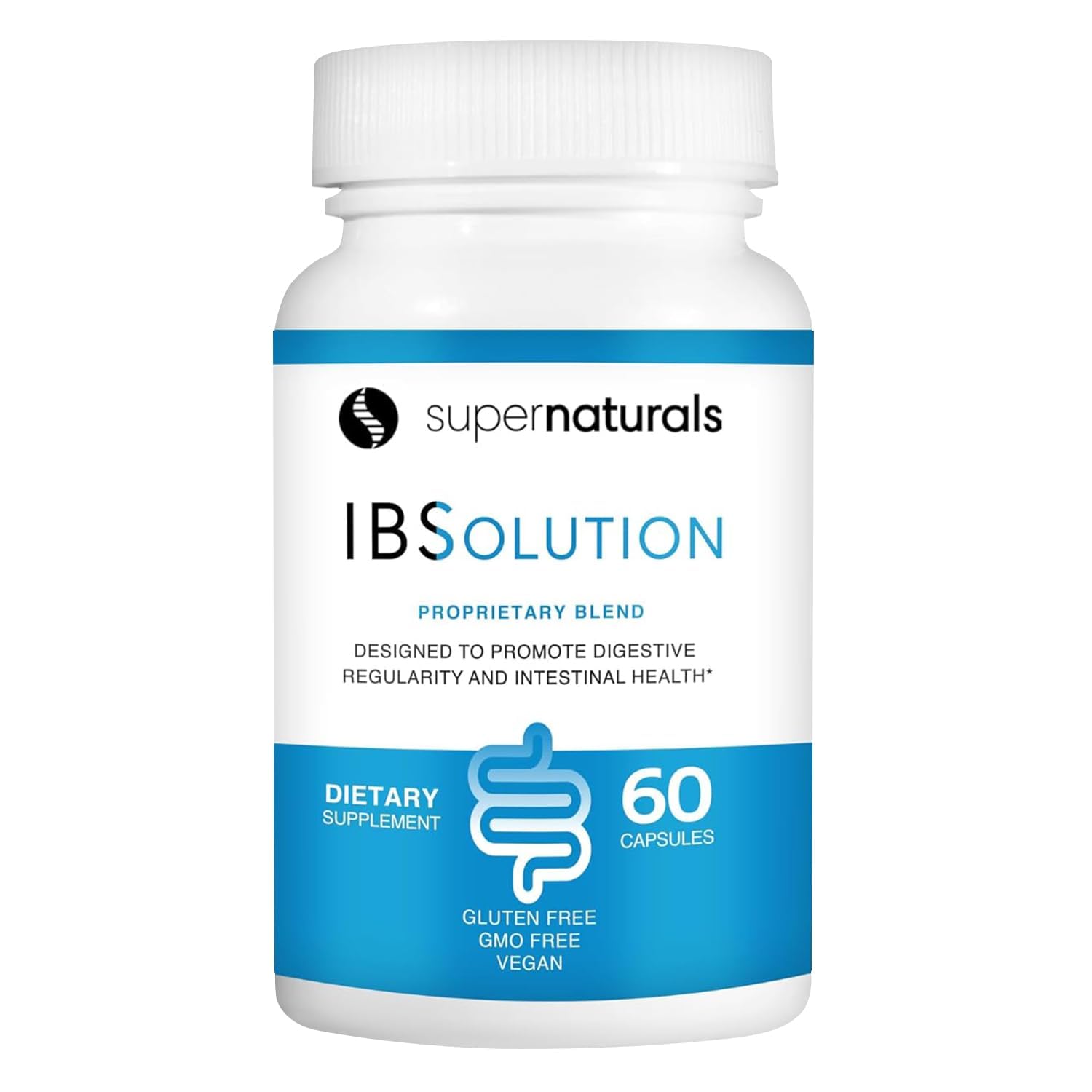 JLM Nutritionals SuperNaturals IBSolution bottle offers US-made digestive support
