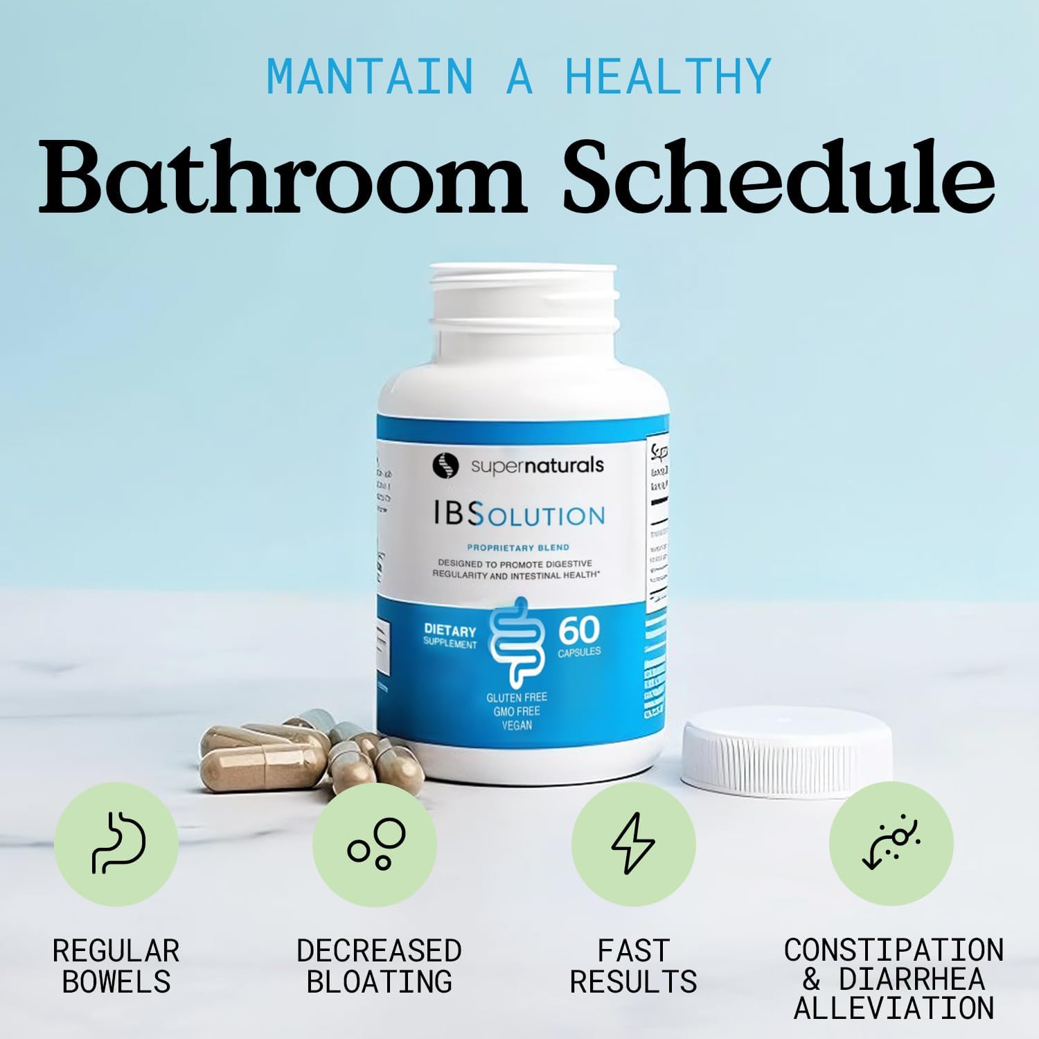 JLM Nutritionals SuperNaturals IBSolution ingredients closeup showcases psyllium husk and botanicals