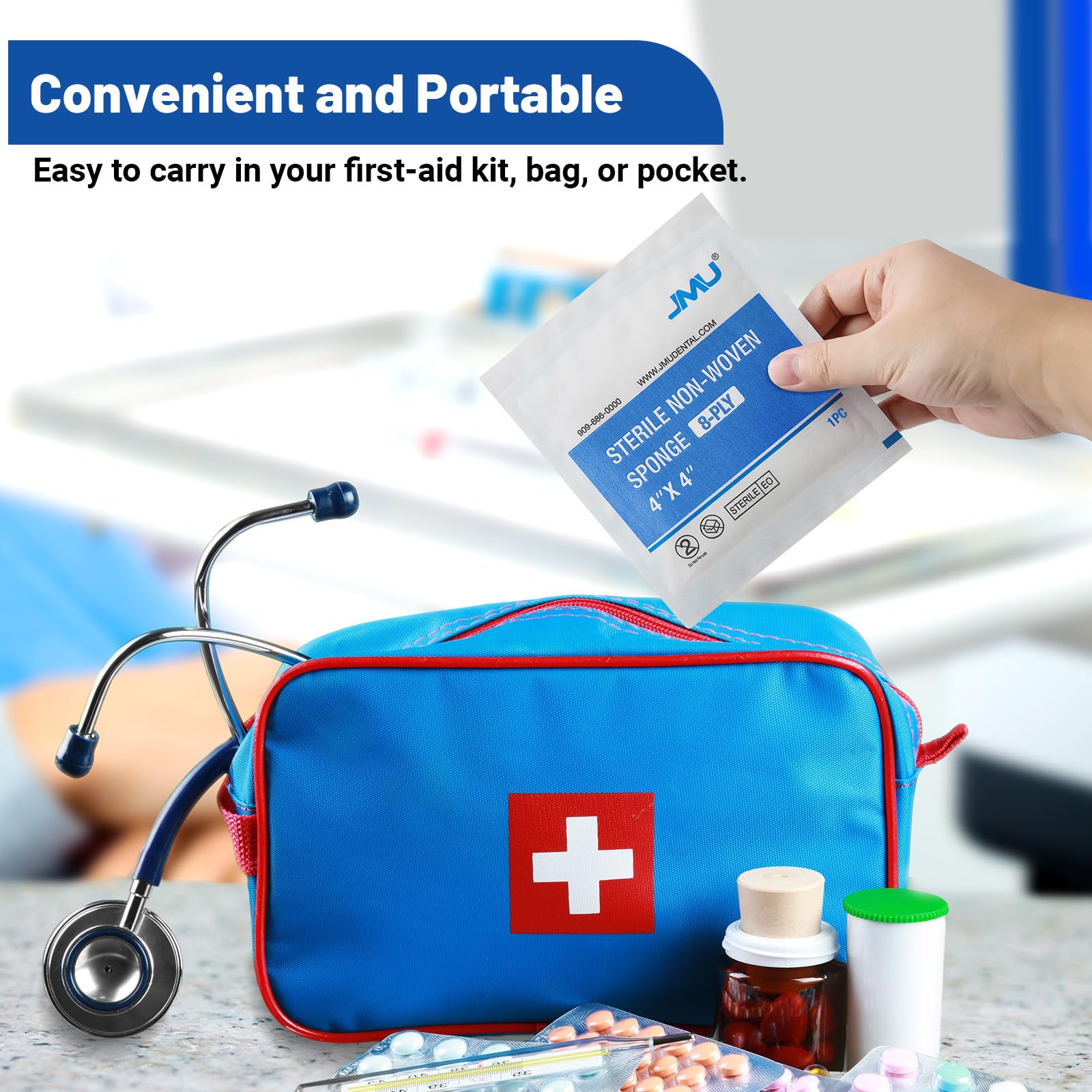 JMU 8-ply non-woven gauze demonstrates high absorbency for wound care.