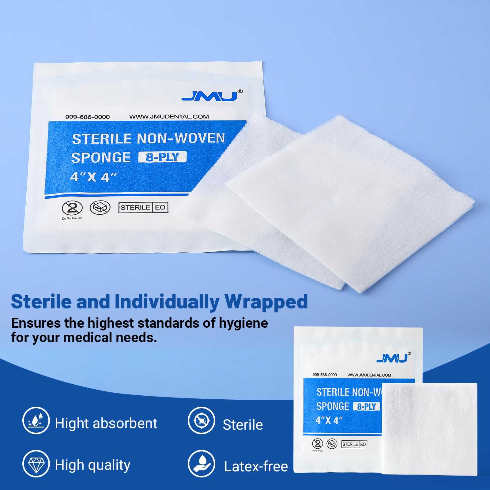 JMU latex-free gauze pads reduce irritation for sensitive skin.