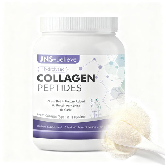 JNS-Believe collagen bottle closeup showing premium supplement packaging