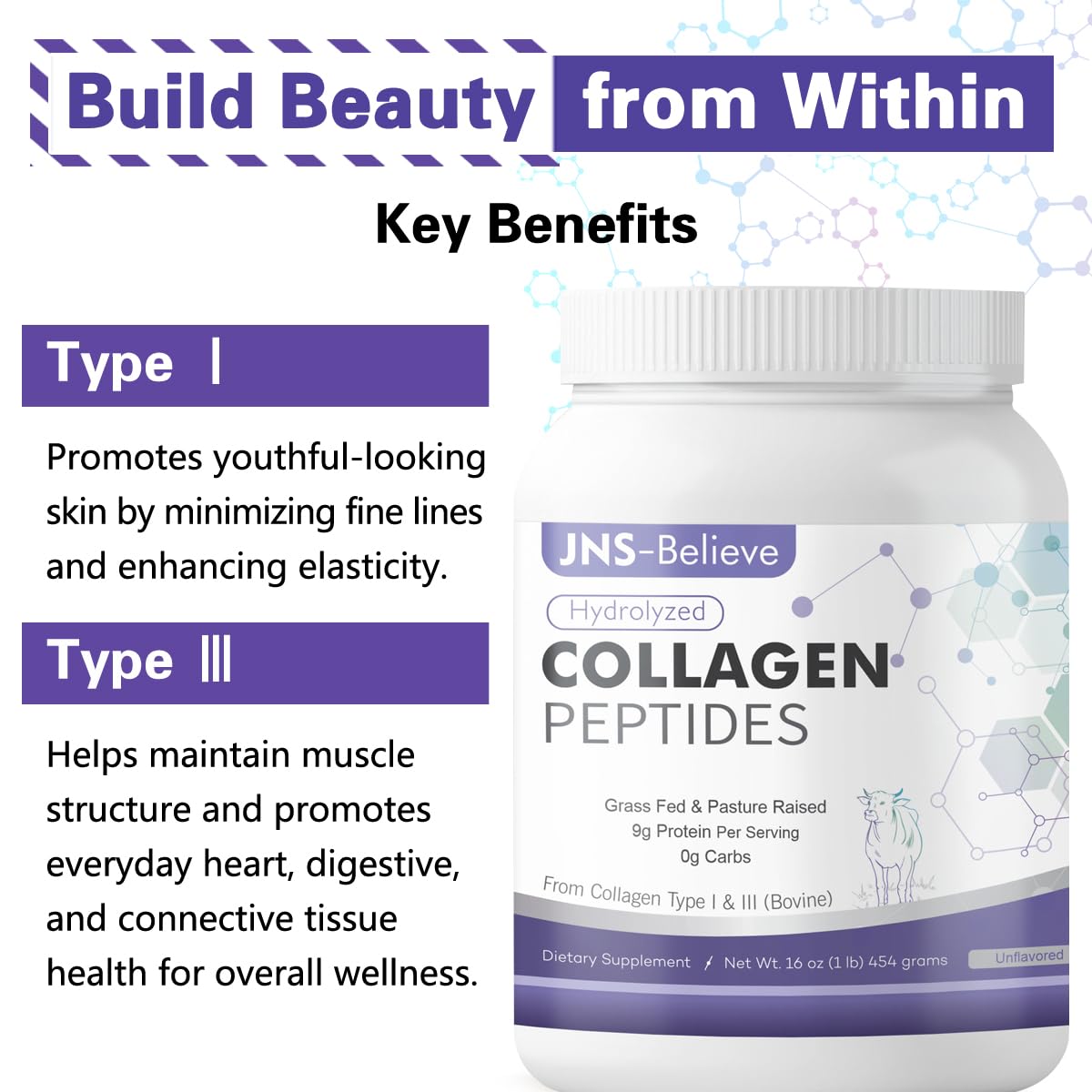 Unflavored collagen powder mixes easily into beverages