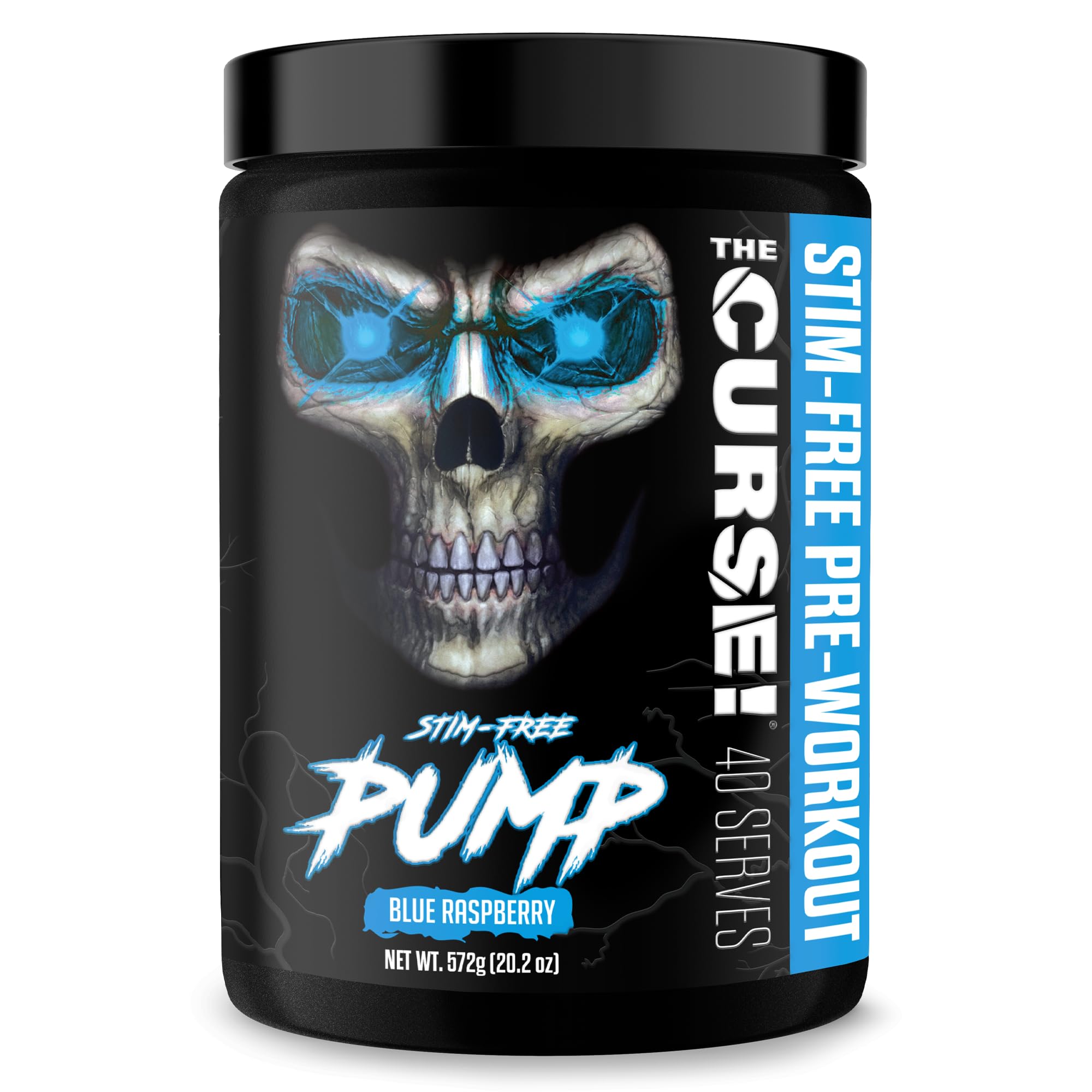 JNX Sports The Curse! Pump bottle shows blue raspberry flavor for non-stimulated pre-workouts