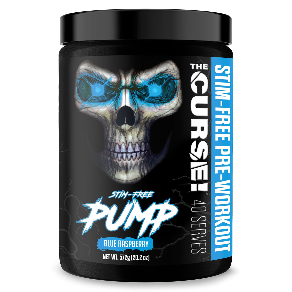JNX Sports The Curse! Pump bottle shows blue raspberry flavor for non-stimulated pre-workouts