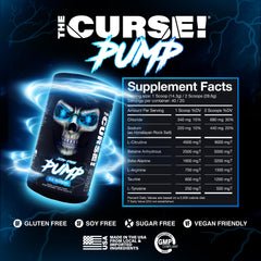 Close-up of The Curse! Pump powder highlighting six-key-ingredient blend for endurance