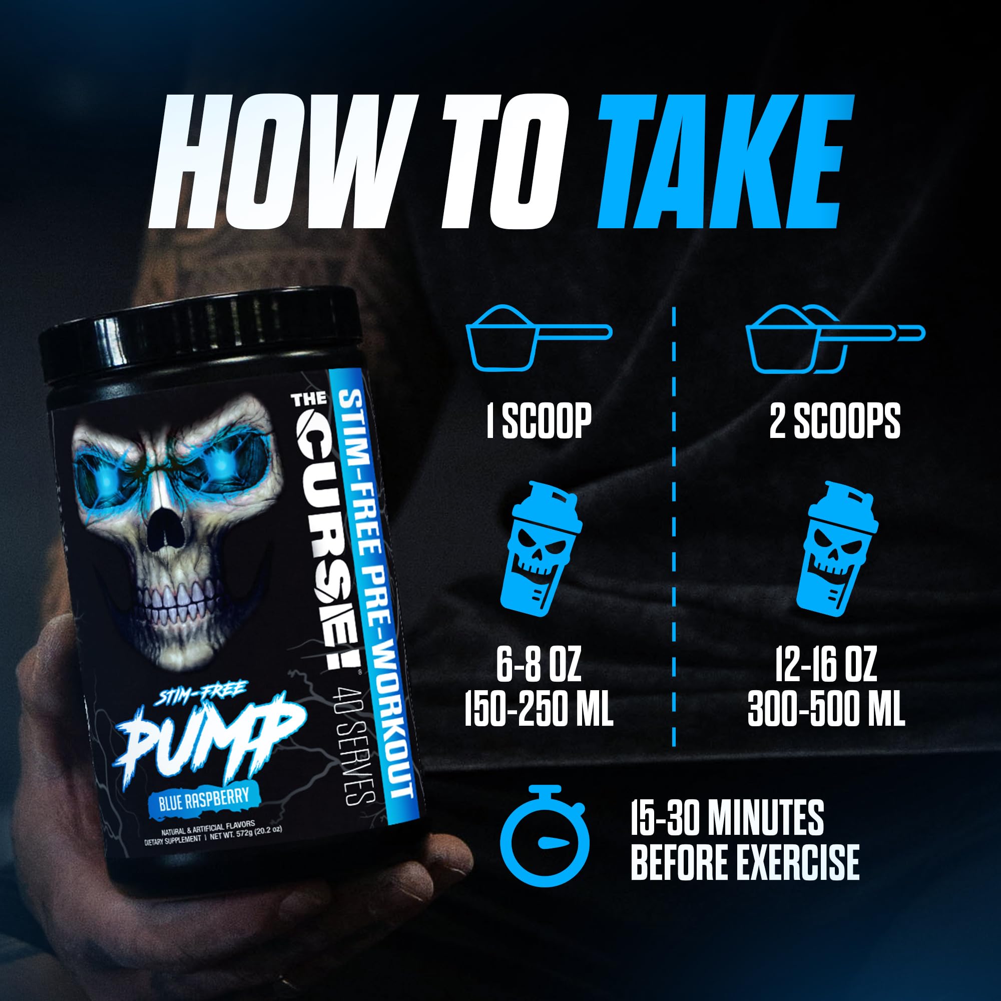 JNX Sports The Curse! Pump action shot, highlighting non-stimulant formula for evening sessions.