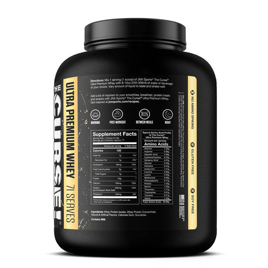 JNX Sports The Curse whey scoop close-up highlighting precise serving for consistency.
