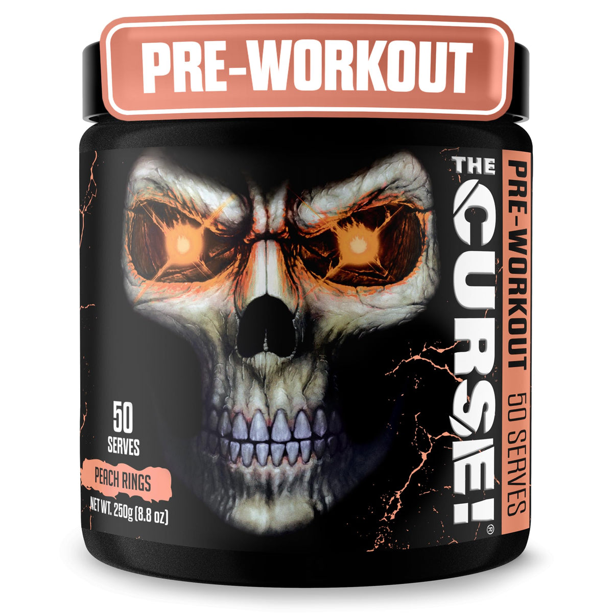 JNX Sports The Curse Peach Rings bottle front showing intense pre-workout energy for workouts
