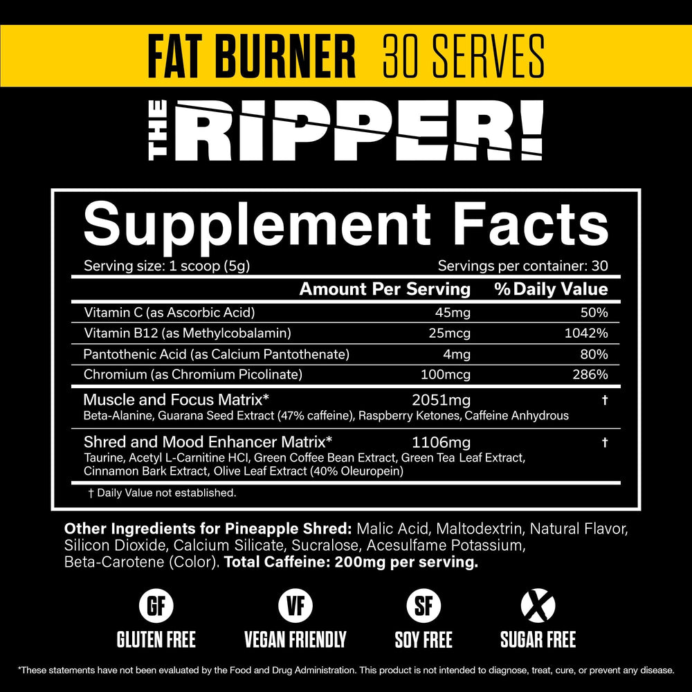 The Ripper powder-scoop shows precise pre-workout serving for timing.
