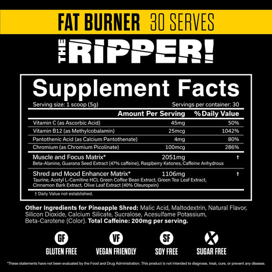 The Ripper powder-scoop shows precise pre-workout serving for timing.