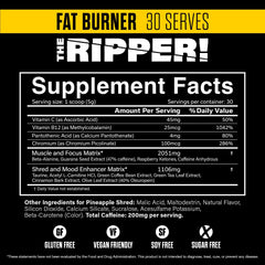 The Ripper powder-scoop shows precise pre-workout serving for timing.