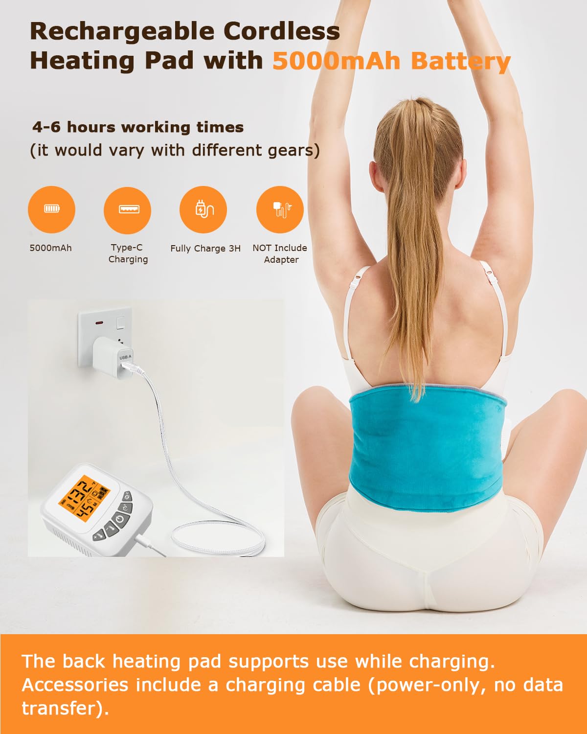 JOBYNA cordless heating pad adjustable strap fits most bodies.