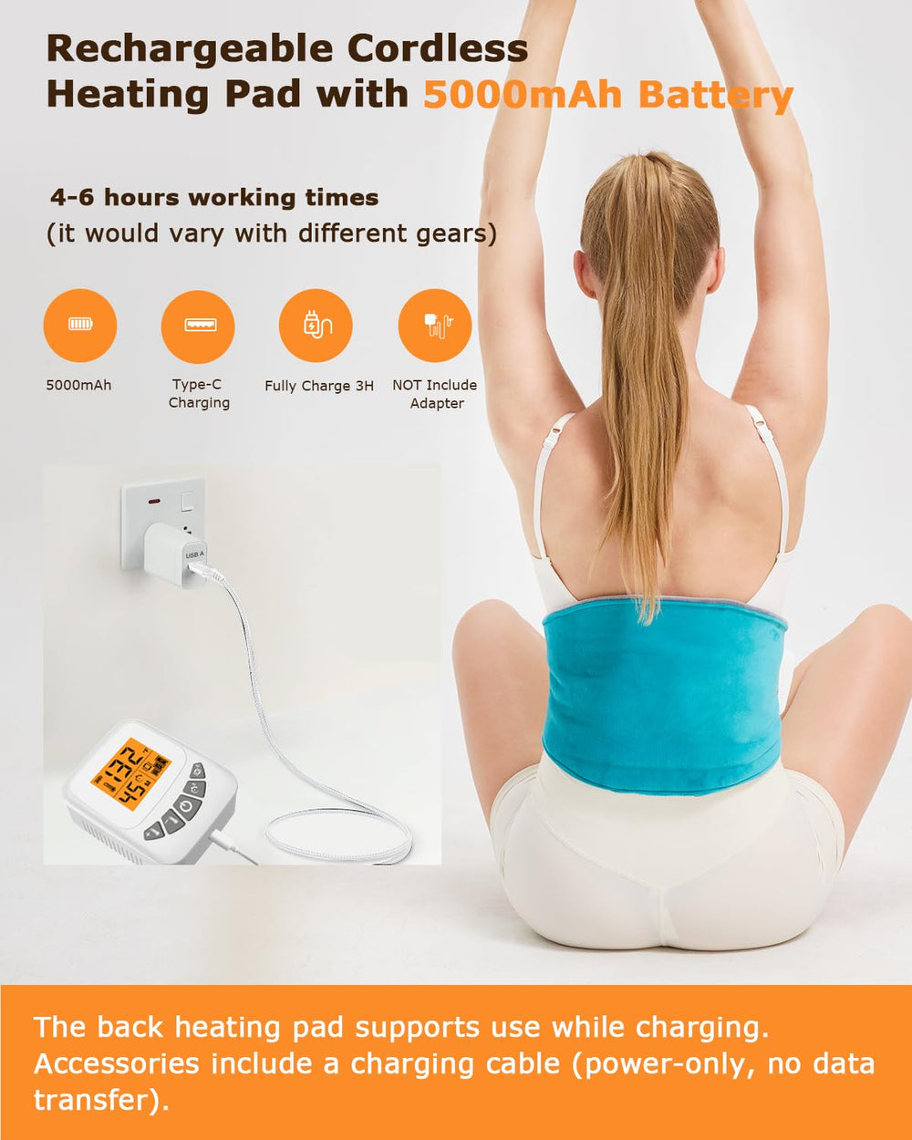 JOBYNA cordless heating pad adjustable strap fits most bodies.