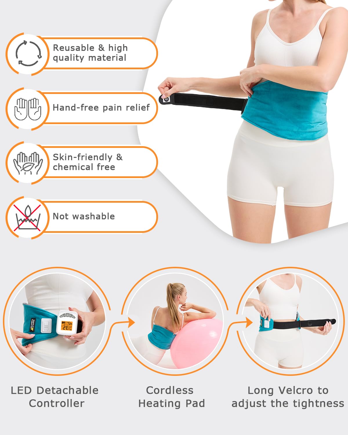 JOBYNA cordless heating pad heat settings 104-140f for customizable warmth.