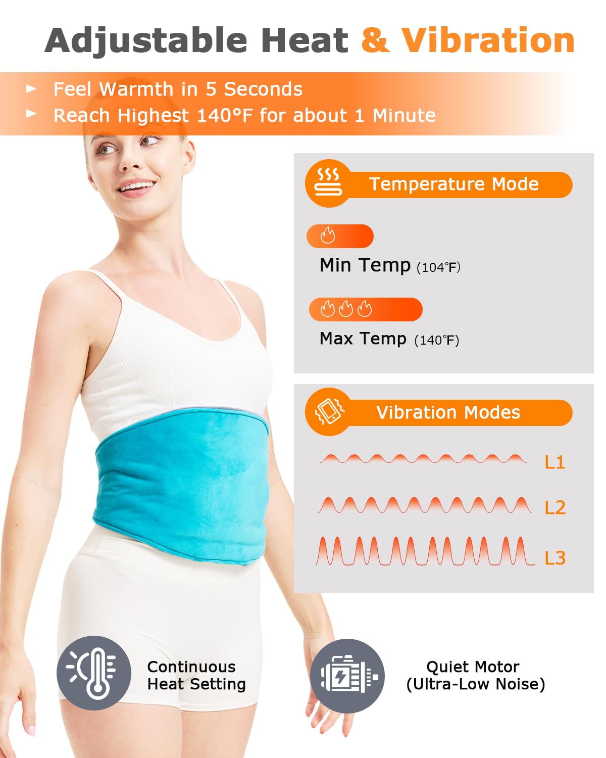 JOBYNA cordless heating pad vibration 3 levels for soothing massage.