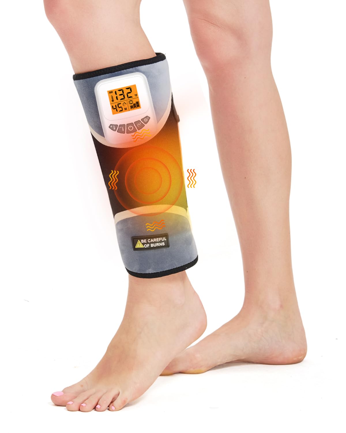 JOBYNA cordless leg massager worn on calf with heat and massage for leg comfort.
