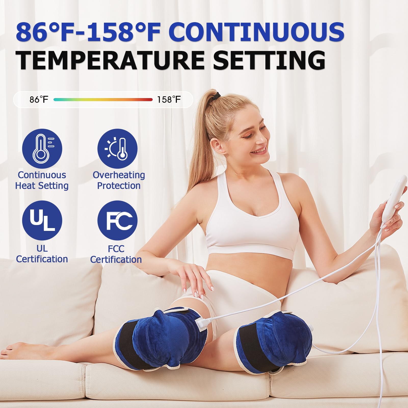 JOBYNA knee heat pad front view showing even heat distribution.