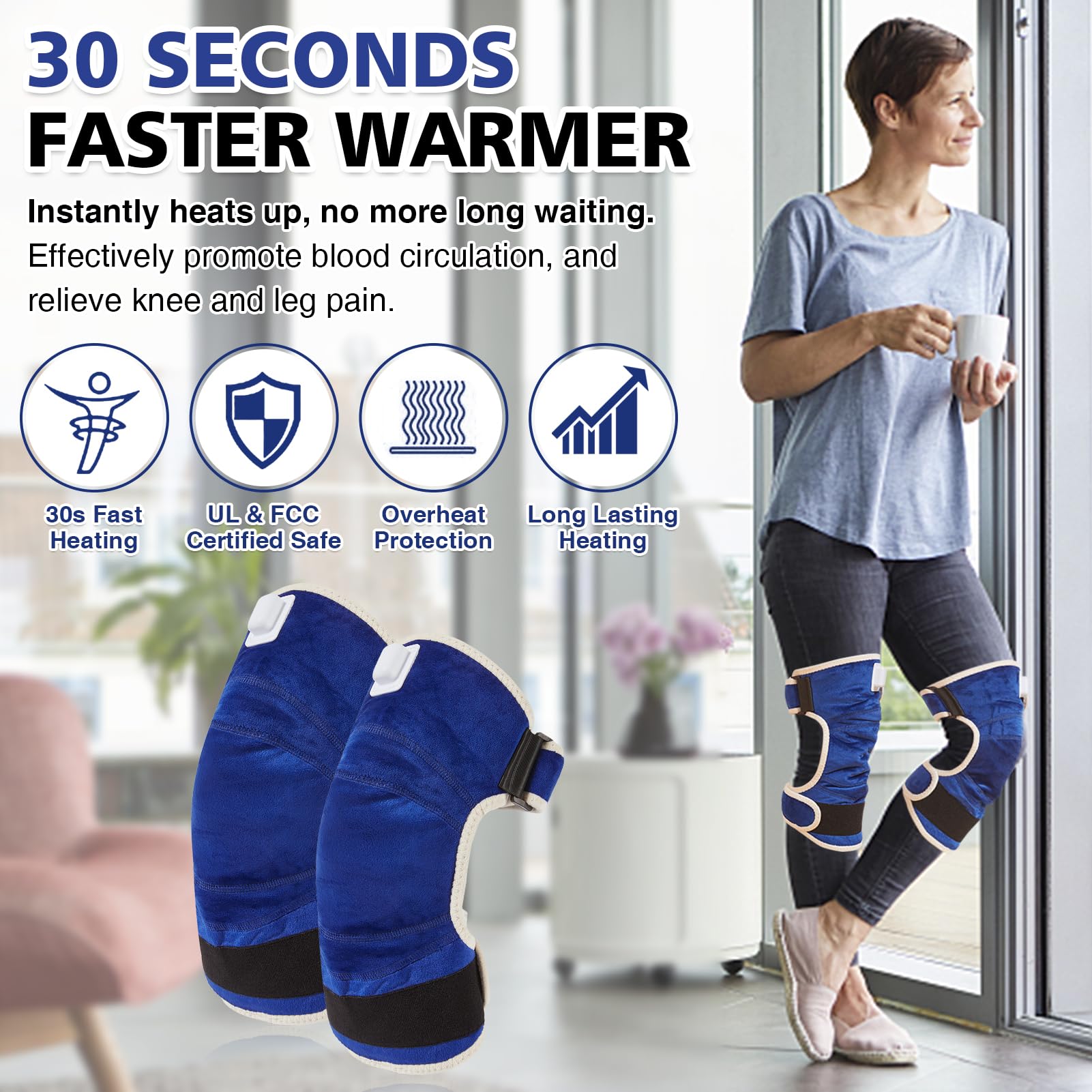 JOBYNA knee heat pad heat level 86–158°F for customizable warmth.