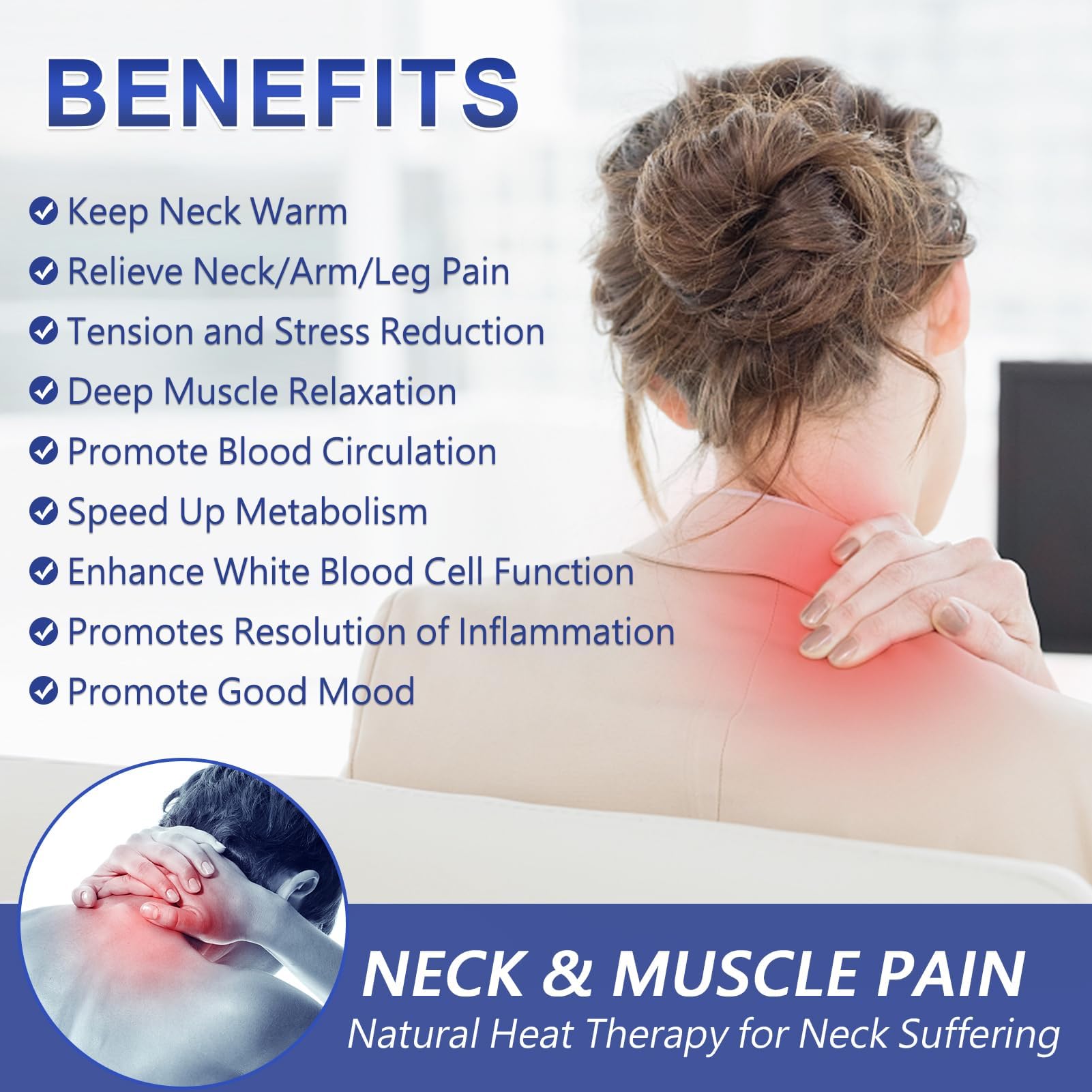 JOBYNA neck heating pad in an office setting for convenient warmth at work