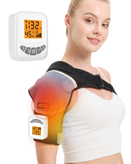 Jobyna cordless shoulder heating pad powered by battery for portable warmth.