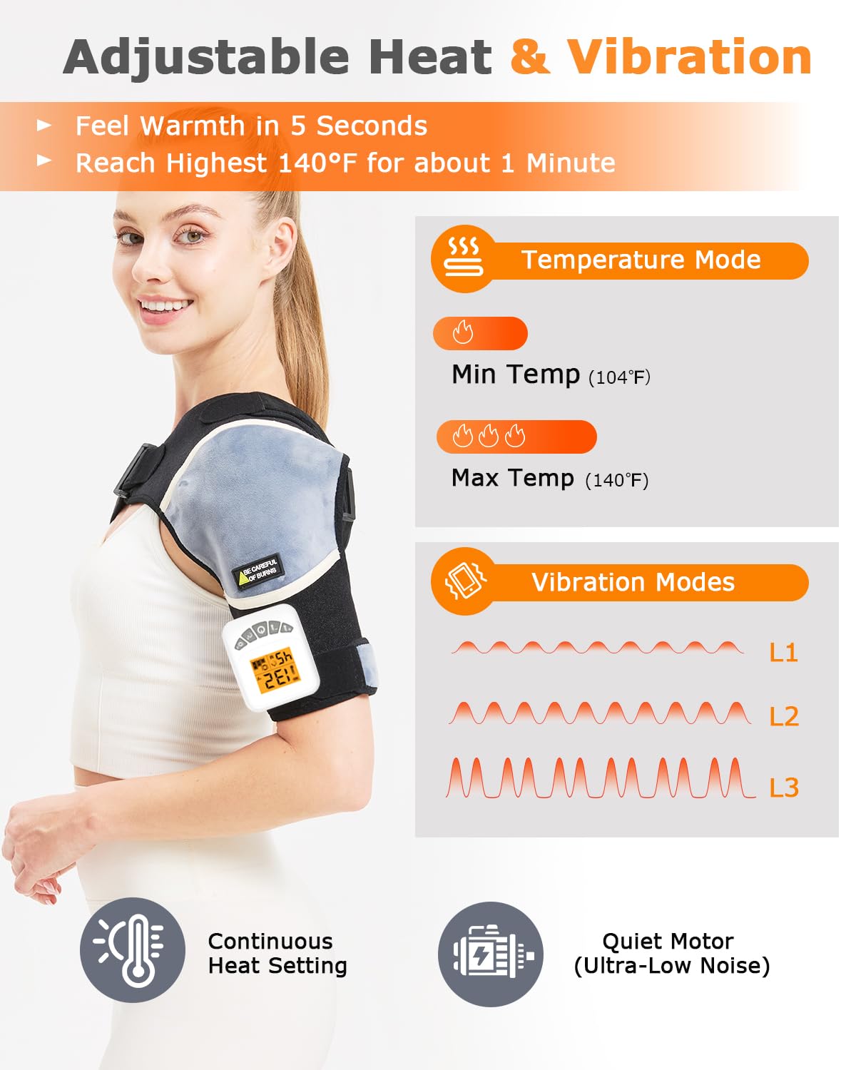 Jobyna wrap worn on shoulder for hands-free heat therapy.