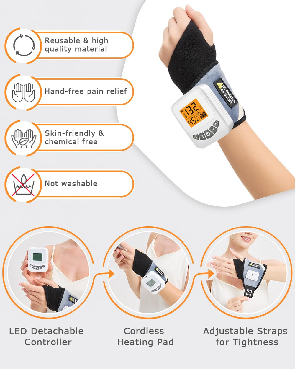 JOBYNA 5000mAh battery powers extended warm sessions for wrist relief.