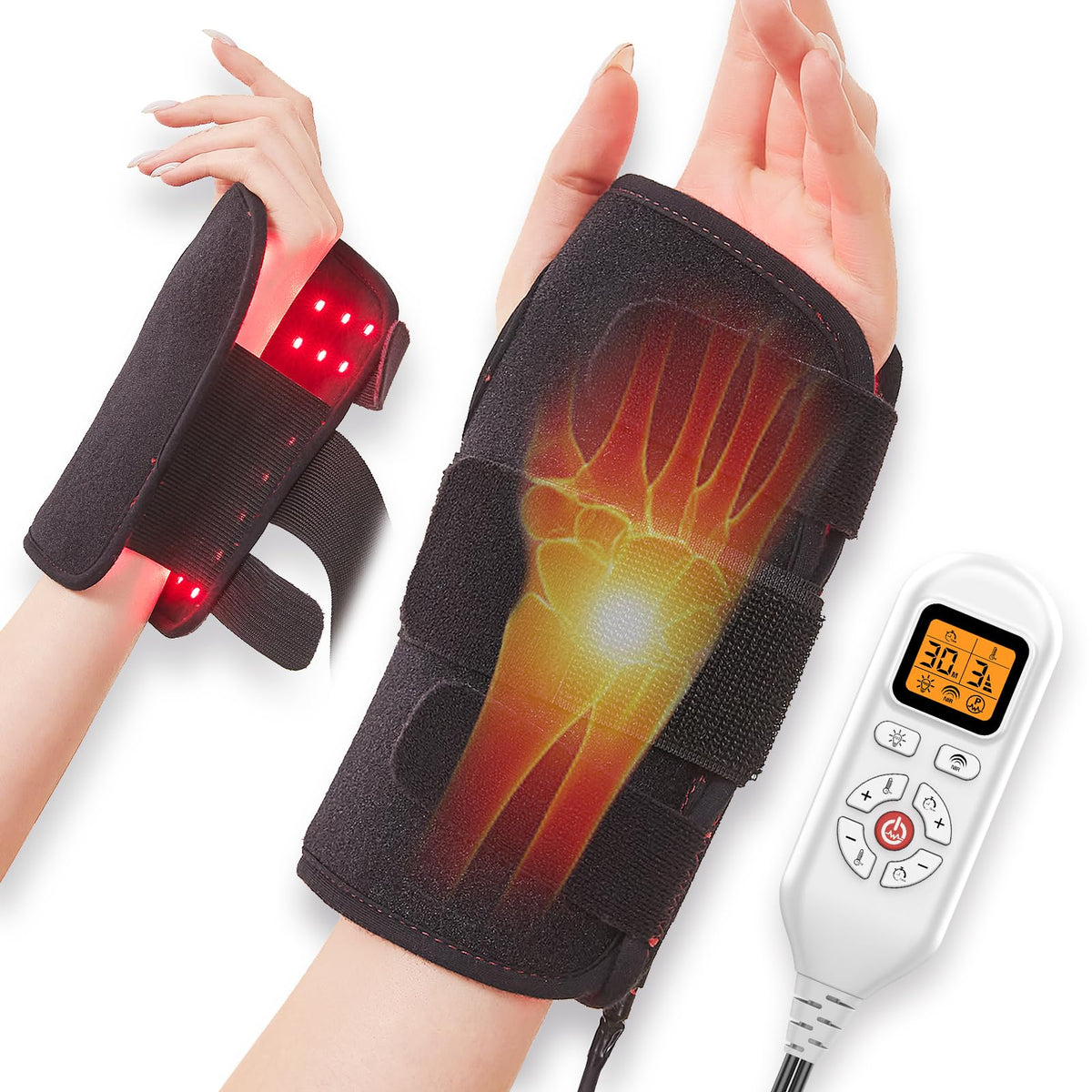 Jobyna wrist wrap infrared-red light angle view for targeted at-home therapy.