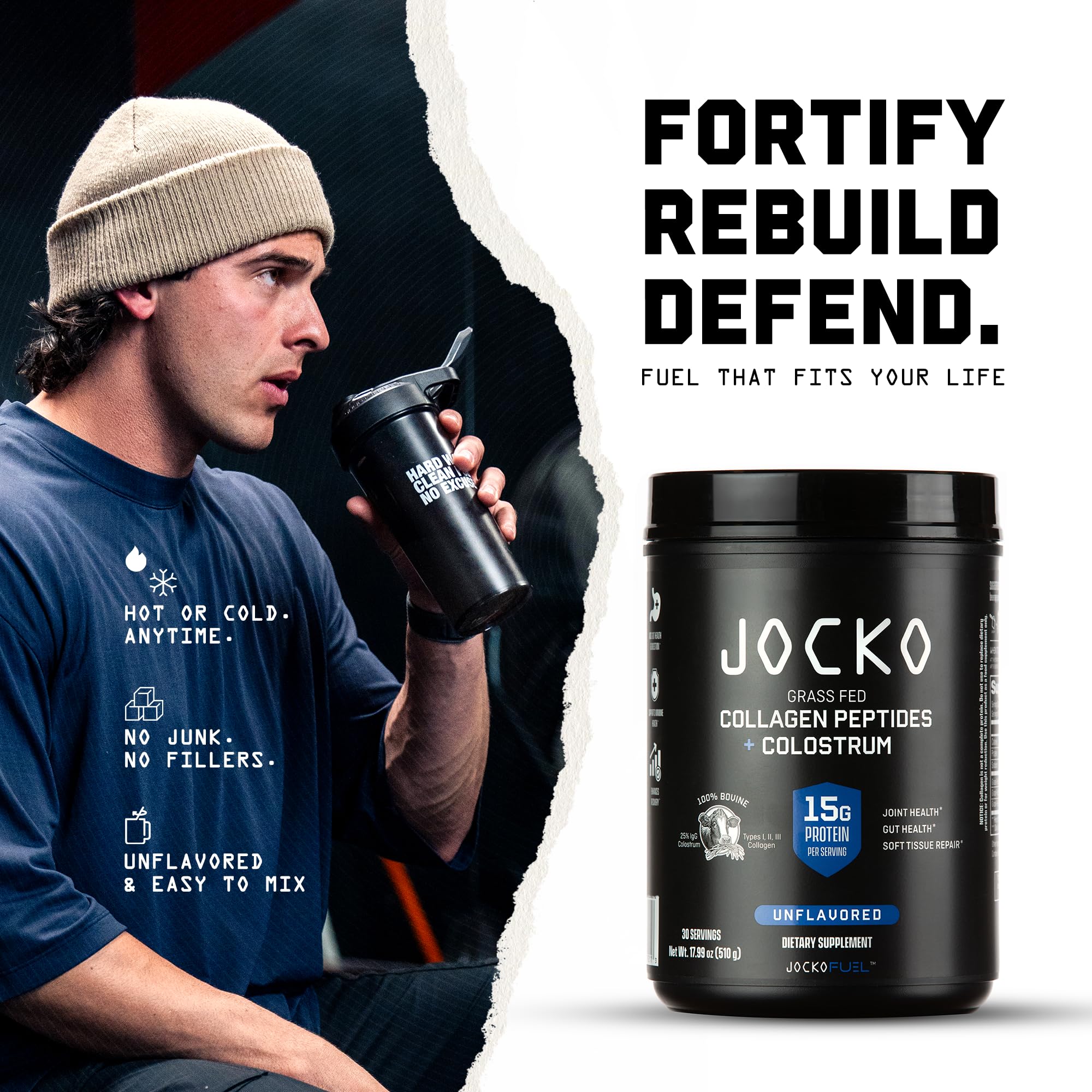 Jocko Fuel Collagen Powder label on glass bottle