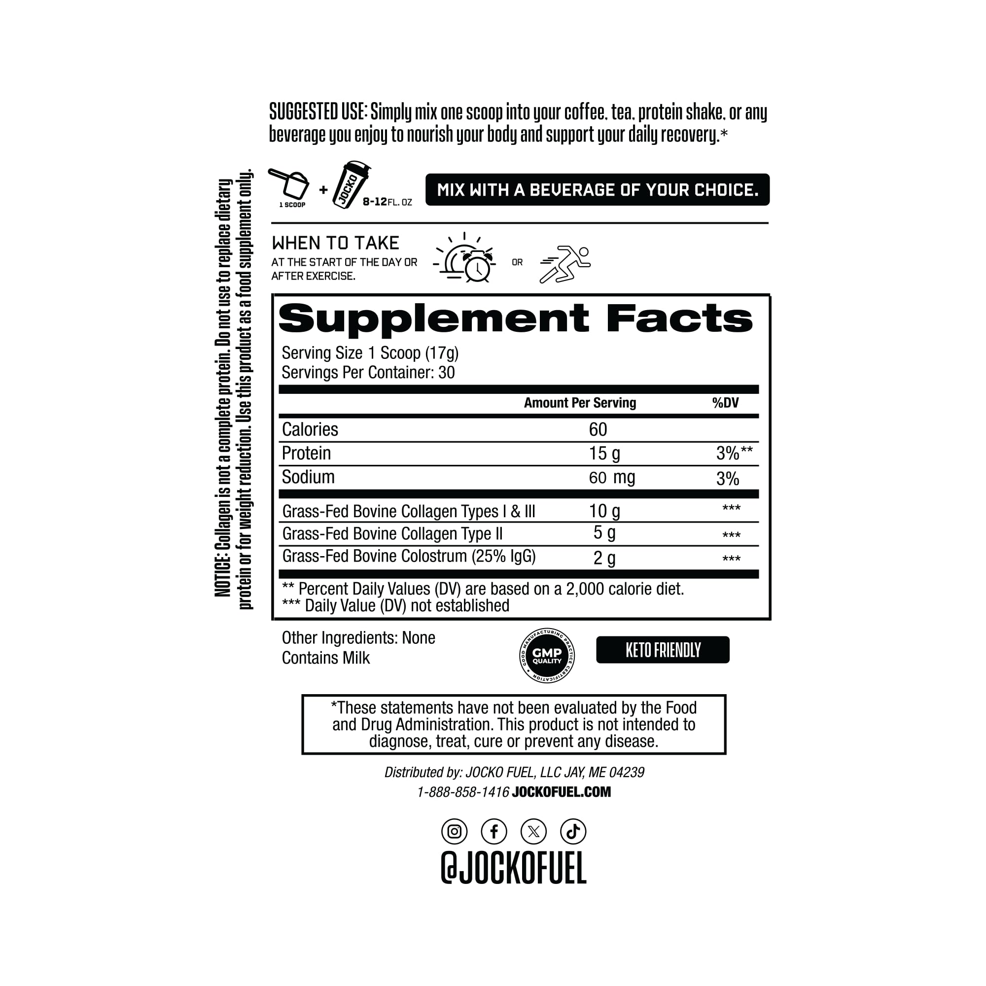 Jocko Fuel Colostrum Powder bottle highlights dual-action formula