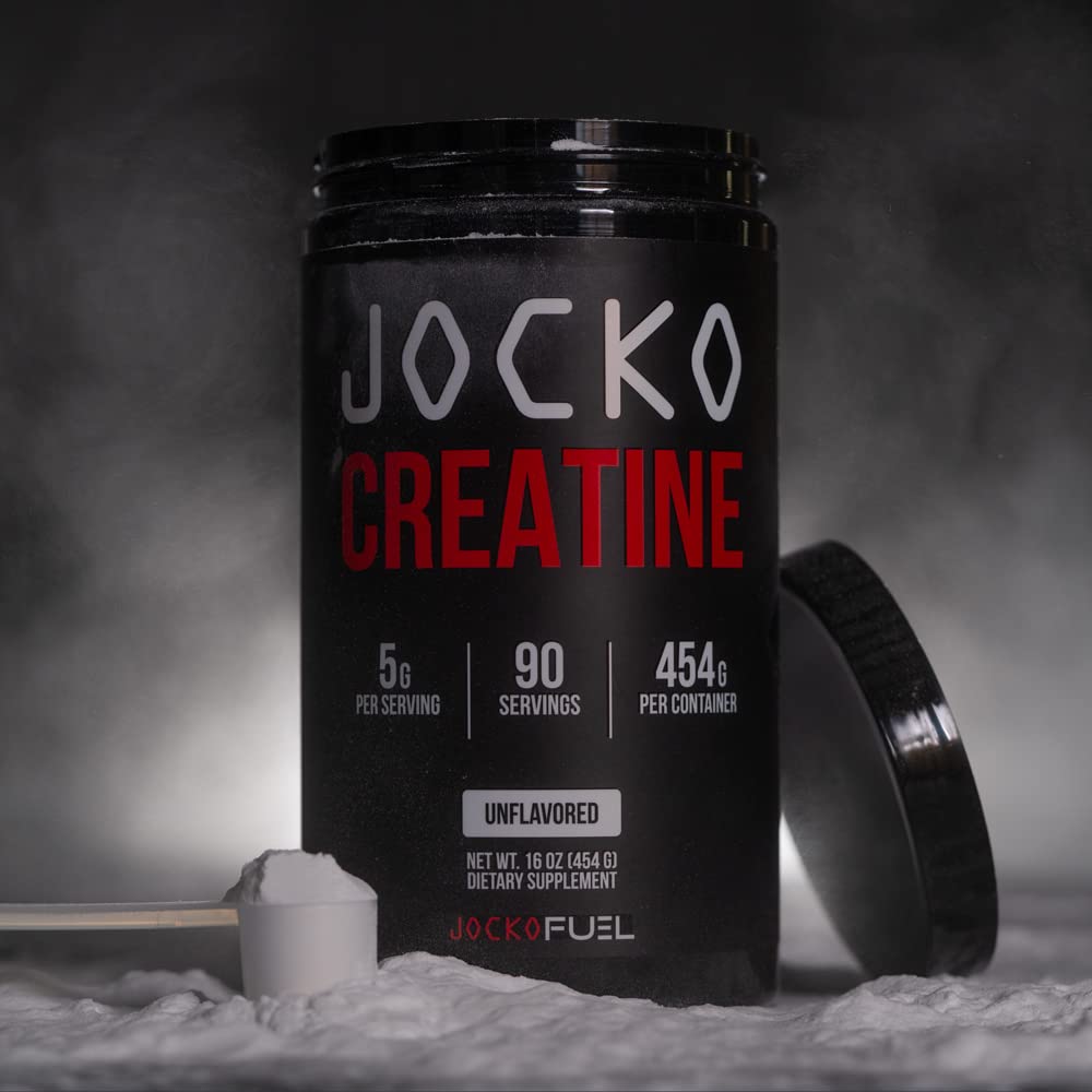 Jocko Fuel Creatine Monohydrate powder bottle with lid preserving freshness