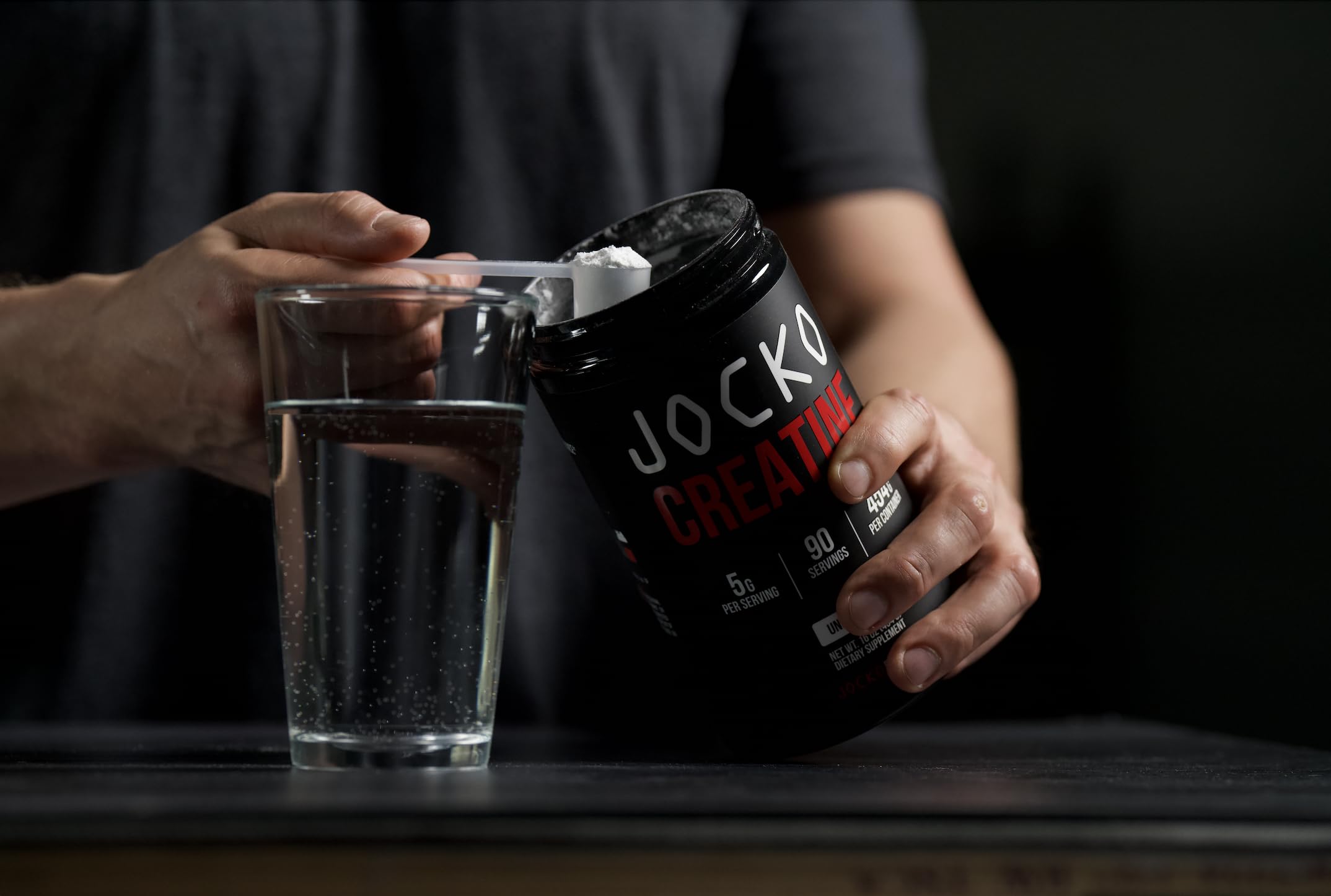 Jocko Fuel Creatine Monohydrate powder dissolving in water for quick mix