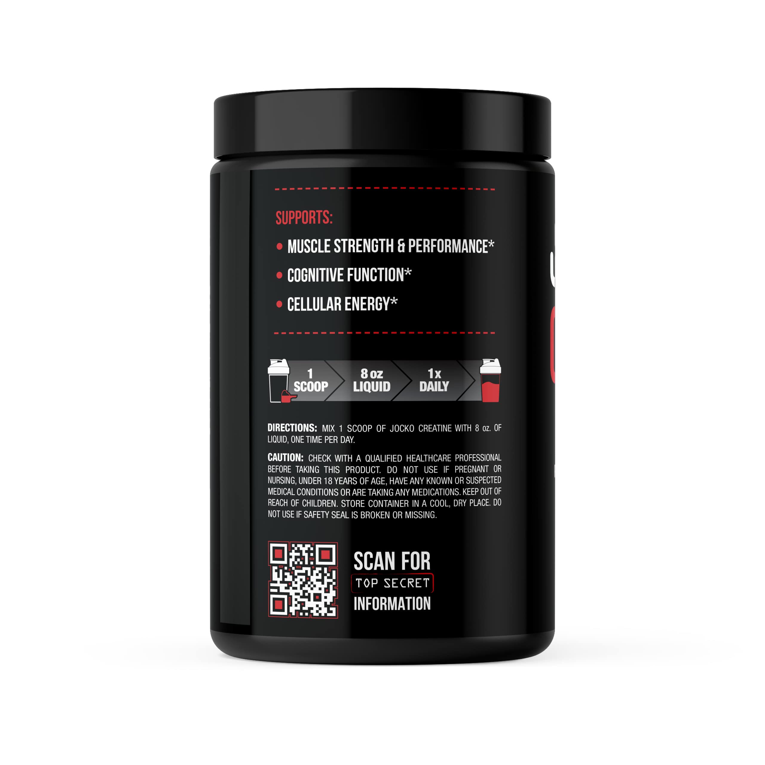 Jocko Fuel Creatine Monohydrate powder scoop, convenient daily dose for workouts