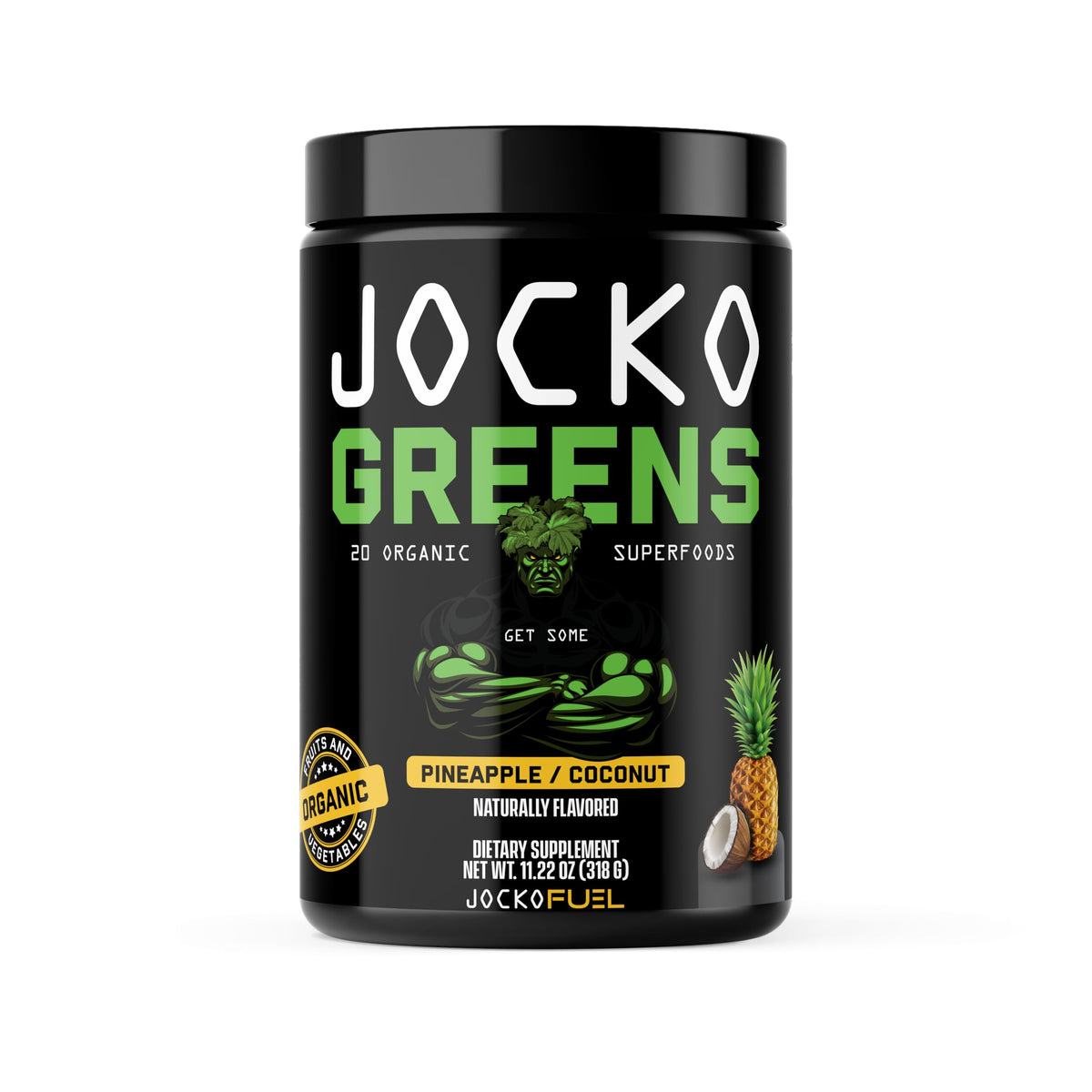 Jocko Fuel Daily Greens powder bottle on kitchen counter for daily gut-support