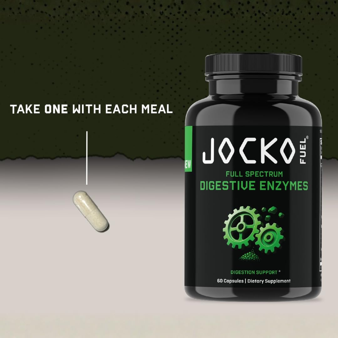 Jocko Fuel Digestive Enzymes vegan-friendly capsules in clean formula.