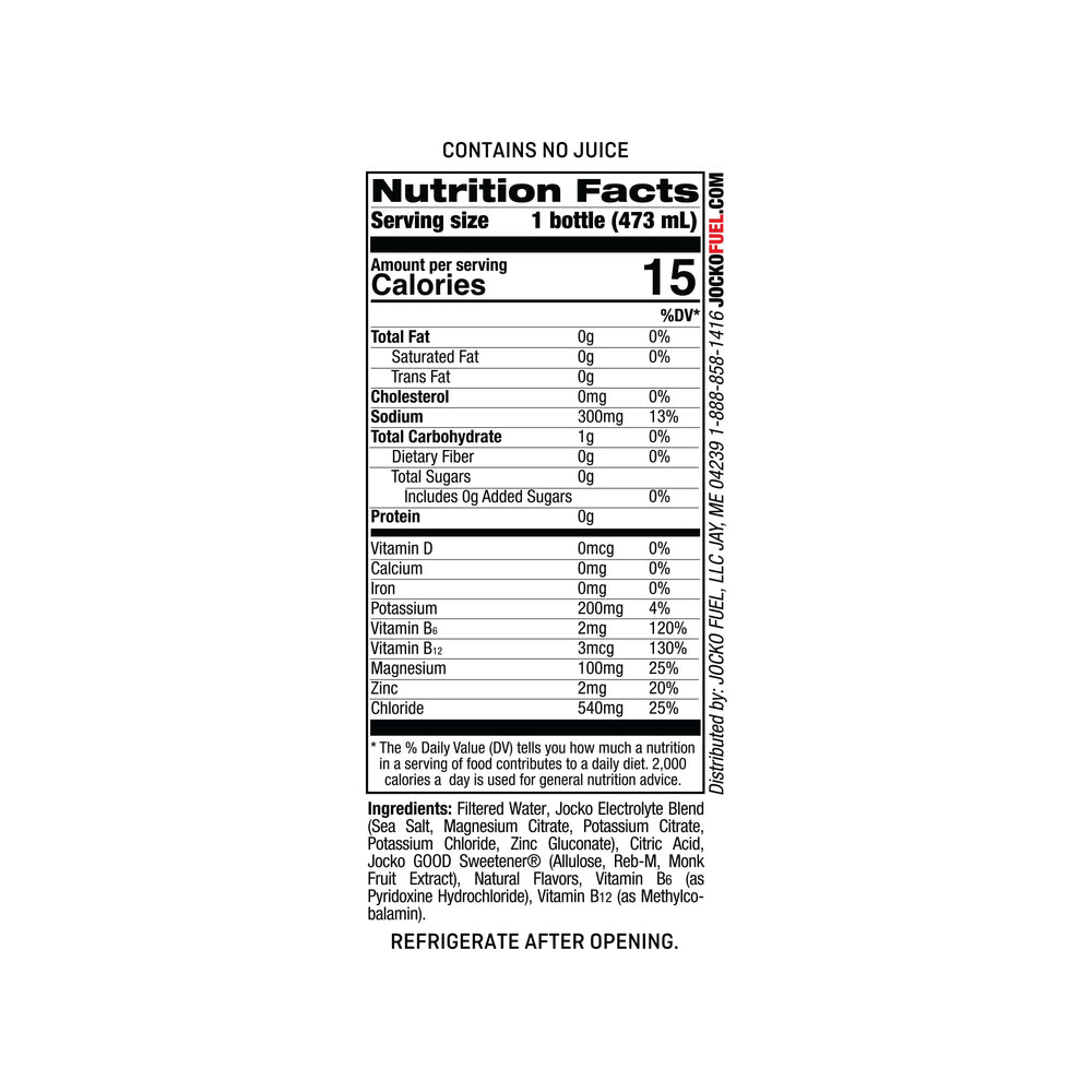 Close-up of Jocko Fuel Hydrate label showing electrolyte blend for steady hydration