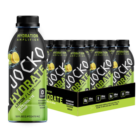 Jocko Fuel Hydrate lemon lime bottle front shows refreshing hydration ready for workouts