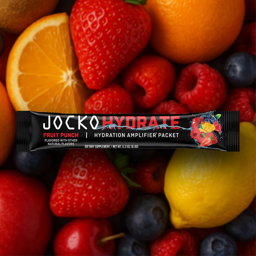 Studio product shot of Jocko Fuel Hydrate packets for premium appeal.