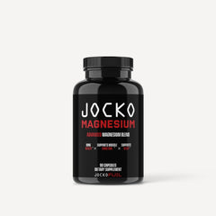 Jocko Fuel Magnesium Complex bottle front highlights muscle support and relaxation potential.