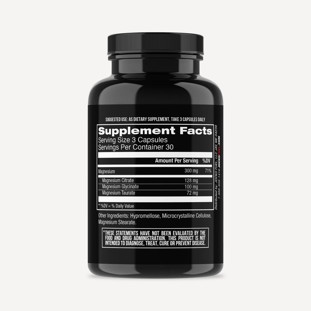 Jocko Fuel Magnesium Complex label detail emphasizes the glycinate, citrate, and taurate blend.