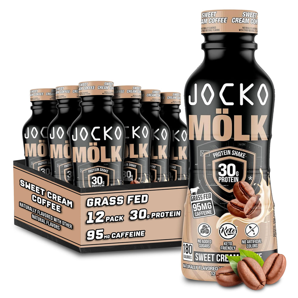 Jocko Fuel Mölk Sweet Cream Coffee bottle ready-to-drink protein for on-the-go fueling.
